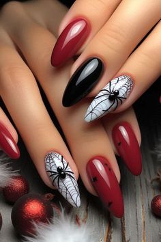 Halloween Gel Nail Art, Horror Nail Art Designs, Colourful Halloween Nails, Black Red Halloween Nails, Vampire Halloween Nails, Halloween Nail Stamping, Black And Red Halloween Nail Designs, Halloween Red Nails, Vampire Nails Designs