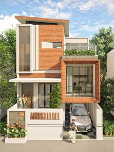 an artist's rendering of a two story house with a car parked in the driveway