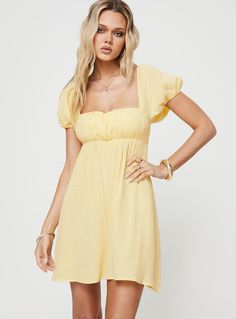 Let's Dance Mini Dress Yellow Simple Hoco Dresses, Yellow Dress Casual, Pale Yellow Dresses, Flowy Dress Short, Girls Yellow Dress, Loose Mini Dress, Yellow Mini Dress, Brunch Dress, Winter Formal