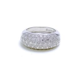 This elegant 18k white gold dome ring, with a substantial weight of 6.8 grams, features 1.14 carats of round brilliant diamonds in F-G color and VS quality. The dome design beautifully showcases the diamonds, adding volume and enhancing their radiant sparkle, making it a luxurious statement piece. Sized at 7 with resizing options available, this ring is perfect for those who appreciate an upscale blend of sophistication and contemporary style, ideal for special occasions or as a striking additio Luxury Silver Dome Ring For Anniversary, Elegant Luxury Diamond Cut Dome Ring, Luxury Domed Diamond Jewelry, Luxury Elegant Dome Ring With Round Cut, Luxury White Elegant Dome Ring, Luxury Diamond Cut Dome Ring, Luxury Dome Ring With Single Cut Diamonds For Engagement, Luxury Elegant Dome Ring With Diamond Cut, Elegant Luxury Diamond Dome Ring