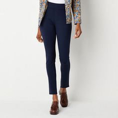 These St. John's Bay women's pull-on pants are stylish, versatile, and flatter the figure, making them a must-have piece for your rotation. They're made from ponte fabric with a skinny-fit, a flat front, an elastic-waist, and two back pockets. Style them with a flowy blouse and chunky heels. Front Style: Flat FrontClosure Type: Full ElasticFit: Skinny FitPockets: 2 Back Patch PocketRise: At WaistBase Material: 70% Rayon, 25% Nylon, 5% SpandexFiber Content: 70% Rayon, 25% Nylon, 5% SpandexFabric Ponte Fabric, Pants Blue, Flowy Blouse, Back Patch, Pull On Pants, Chunky Heels, Must Haves, Elastic Waist, Elastic