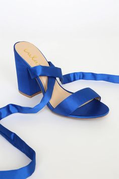 Blue Satin Heels - Lace-Up Heels - Faux Suede Heels - Lulus Royal Blue Dress Shoes, Hoco Heels, Royal Blue High Heels, Hoco Shoes, Dark Blue Heels, Homecoming Heels, Cobalt Blue Heels, Blue Strappy Heels, Blue Satin Heels