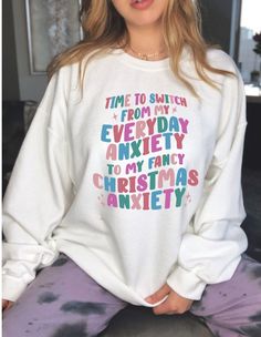 This Cute Anxiety Christmas Sweatshirt is the perfect Christmas outfit, its trendy, cozy for winter, and the perfect addition to this holiday season. If you want an oversized fit please size up. They run true to size! Mental Health Sweatshirt  Q U I C K * F A C T S * ♥️ 100% Soft cotton ♥️Design is high quality digital print ♥️ Wash and dry normally. Do not iron directly on the print. * S I Z I N G * ♥️ Sizing is unisex so runs like men's ♥️Most women find their typical size works best. ♥️ Pleas Founding Fathers Quotes, Vsco Hoodie, Sweatshirt Trendy, Shirt Quilt, Sweatshirt Christmas, Shirts Funny, Trendy Shirts, Funny Sweatshirts, Trending Today