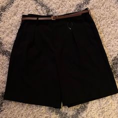 Nwt Gibson Latimer Black Pleated Shorts. Knee Length And Dressy. Brown Skinny Belt Black High-waisted Bermuda Shorts With Pockets, Black Bermuda Shorts With Pockets For Work, Black Bottoms With Built-in Shorts For Work, Black Bermuda Shorts With Belt Loops For Summer, Black Bottoms With Belt Loops In Short Length, Chic Black Bermuda Shorts With Pockets, Black Bottoms With Belt Loops, Short Length, Chic Black Bermuda Shorts For Work, Business Casual High-waisted Shorts With Belt Loops