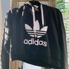 Super Lightweight And Comfortable Cropped Sweatshirt! Never Worn. Adidas Logo Tops For Streetwear In Fall, Adidas Logo Tops For Fall Streetwear, Adidas Logo Print Tops For Fall, Adidas Black Hoodie For Spring, Fall Adidas Tops, Black Adidas Cotton Sweatshirt, Adidas Black Letter Print Sweatshirt, Black Cotton Adidas Sweatshirt, Adidas Fall Streetwear Top