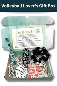 the volleyball lover's gift box is packed with items to play in and out of it