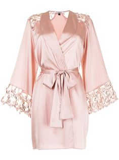 pink stretch-silk sheer panelling embroidered edge shawl lapels long sleeves wrap design tied waist straight hem POSITIVELY CONSCIOUS: We’ve joined forces with ethical agency Good On You to give you the power to choose positively. This piece is from a brand that scores well on their key criteria. Pearl Lingerie, Luxury Robes, Silk Camisole, Silk Robe, Bridal Lingerie, Dress Gift, Luxury Lingerie, Pink Silk, Fesyen Wanita