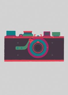 an illustration of a camera with different colored objects on the top and bottom half of it