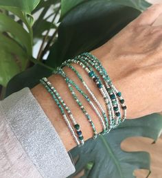 Set of Two Boho Bracelets Sterling Silver Plated Beaded | Etsy Chrysocolla Jewelry, Wrap Armband, Gelang Manik, Beaded Jewelry Designs, Gold Bead Bracelets, Handmade Wire Jewelry, Boho Gifts, Seed Bead Bracelets, Bead Jewellery