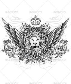 a lion with wings and a crown on his head - animals characters, people & pets