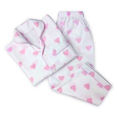 Heart Print Long Sleeve Sleepwear For Sleepover, Pink Long Sleeve Sleepwear With Heart Print, Pink Heart Print Sleepwear For Pajama Party, Casual Sets With Heart Print For Sleepovers, Casual Heart Print Sets For Sleepovers, Cute Heart Print Sleepwear For Loungewear, Casual Bedtime Sets With Heart Print, Casual Heart Print Sets For Bedtime, Cute Heart Print Sleepwear For Pajama Party