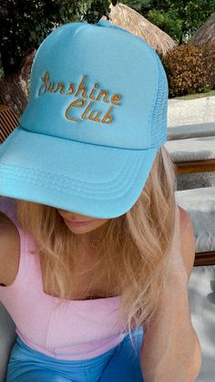 Custom embroidered Sunshine Club Trucker Hat Yellow Hats, Pearl Bride, Cap Girl, Yellow Hat, Sun Art, Into The Future, Snap Backs, Boyfriend Fit, Trucker Hats