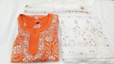 FashionVibes Salwar Suit Orange Georgette Chikankari Sharara Suit