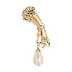 This vintage-inspired pin features a lady's hand wearing a crystal bracelet and ring holding a simulated pearl charm. This vintage-inspired pin features a lady's hand wearing a crystal bracelet and ring holding a simulated pearl charm. ACCESSORY DETAILS Dimensions: 1.4 in. x 2 in. Back length: 2 in. Metal: alloy Plating: gold tone Finish: polished Material: crystal, acrylic Not appropriate for children 14 years old and younger. Size: One Size. Color: White. Gender: female. Age Group: adult. Belle Epoch, Hand Pin, Bag Scarf, Pave Bracelet, Scarf Jacket, 1928 Jewelry, Lapel Coat, Pearl Pin, Vintage Inspired Jewelry