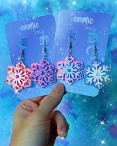 "This listing is for ONE Pair of Pastel Snowflake Earrings. Please choose color options from drop down menu. Hooks are hypoallergenic. If you wish to replace hardware to lever backs or ball posts please leave me a note at checkout. Earrings are 2\" Follow me on IG for shop updates! @shopcosmiclovely Subscribe to my newsletter for exclusively monthly coupons! You can subscribe at: cosmiclovely.com" Winter Earrings, Pink Xmas, Snowflake Earrings, Winter Snowflakes, Holiday Earring, Acrylic Charms, Christmas Earrings, Lovely Jewellery, Pink Glitter