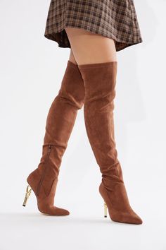 Available In Black And Brown. Thigh High Heeled Boots Pointed Toe Ultra High Heel Novelty Heel Imported | Leave The Drama Thigh High Boots in Brown size 7 by Fashion Nova High Heeled Boots, Thigh High Boots Heels, The Drama, Thigh High Boots, Brown Fashion, Thigh High, Brown Boots, Thigh Highs, High Boots