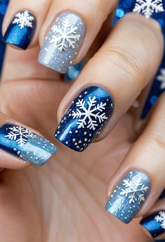 Explore over 30 stunning winter nail designs to elevate your look this season! From frosty shades to cozy patterns and elegant snowflakes, these chic designs are perfect for adding winter charm to your style. Get inspired with trendy, creative ideas that will keep your nails looking fabulous all season long! #WinterNailDesigns #WinterNails #FrostyNails #ChicWinterNails #SnowflakeNailArt #CozyNailDesigns #GlitterWinterNails #WinterNailInspo #SeasonalNailArt #FestiveNailDesigns Fancy Christmas Nail Designs, Christmas Finger Nail Designs, Snowflake Gel Nail Designs, Snow Nail Art Snowflakes, Winter Nails Blue Snowflakes, Blue Snowflake Nails Short, Blue And White Snowflake Nails, Blue Winter Nail Ideas, Blue Holiday Nail Designs