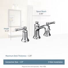 an image of bathroom faucets with measurements