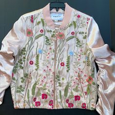 Brand New With Tags A Beautiful Floral Rose Gold Jacket Perfect For Any Ocassion .. Chic Pink Floral Print Outerwear, Spring Pink Outerwear With Floral Embroidery, Casual Pink Outerwear With Floral Embroidery, Pink Floral Embroidered Outerwear For Spring, Pink Outerwear With Floral Embroidery For Fall, Pink Floral Embroidered Outerwear For Fall, Pink Floral Print Outerwear For Spring, Fitted Pink Outerwear With Floral Embroidery, Rose Gold Jacket