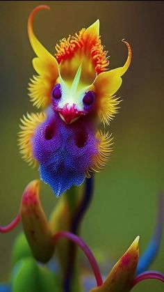 a close up of a flower with very colorful flowers on it's head and body