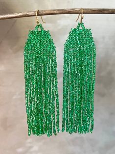 Green Beaded Earrings Bright Shining Earrings Fringe Seed Bead Earrings Long Beaded Earrings Elegant Beaded Earrings Gift for Her - Etsy Ukraine Green Beaded Earrings For Celebration, Green Round Bead Earrings For Celebration, Green Tiny Beads For Party, Beaded Fringe Earrings With Round Beads For Party, Green Beaded Fringe Earrings For Party, Green Beaded Earrings With Dangling Beads For Wedding, Green Beaded Earrings As Gift, Beaded Fringe Earrings For Party, Green Beaded Chain Earrings Gift