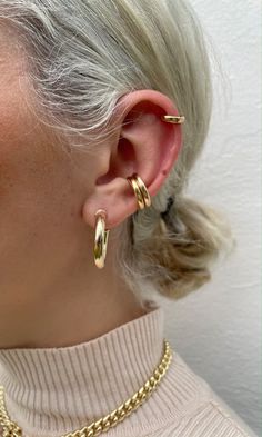 Conch Hoop Cartilage Earring Gold Ear Cuff Gold Cartilage Hoop Gold Filled Ear Cuff Conch Earring Thick Gold Cuffs - Etsy Earring Setup, Ear Cuff Gold, Yoga Hair, Conch Hoop, How To Make Headbands, Double Cuff, Conch Earring, Cartilage Earrings Hoop, Cartilage Hoop