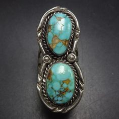 CLASSIC 1960s VINTAGE STERLING SILVER and TURQUOISE RING DESCRIPTION:  This ring will be a cherished addition to your collection of quality vintage Southwestern and Native American jewelry. MEASUREMENTS:  Ring face measures 1 5/8" x 3/4" RING SIZE: 5 1/2 WEIGHT: 12.8 grams SIGNED:  no STERLING:  unmarked, verified sterling silver Jewelry Measurements, Western Cape, American Jewelry, Vintage Ring, Native American Jewelry, 1960s Vintage, Vintage 1960s, Rings Statement, Sterling Silber