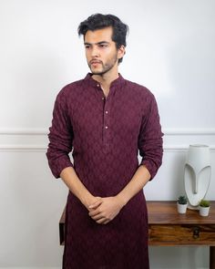 Mens Heavy embroidery Kurta Pyjama Set indian kurta pajama set for men indian wedding wear outfits, Ethenic collection for men, can be customised in any other color Custom made Size available. NOTE: All our items are handmade and specially customized for our beautiful customers. Please expect minor variations in the actual product as compared to the image displayed. We make it exclusively using similar fabrics. Product color may slightly vary due to photographic lighting sources or your monitor settings. Order will not be canceled once placed. Please check our terms & conditions before placing an order. For Express Shipping Please contact me, We will try our best to deliver the product as soon as possible. Dry clean only Wine Kurta For Men, Festive Long Sleeve Traditional Fit Kurta, Festive Long Sleeve Traditional Kurta, Traditional Fit Long Sleeve Kurta With Dabka, Straight Kurta In Jamawar For Festivals, Traditional Fit Long Sleeve Kurta For Diwali, Long Sleeve Jamawar Kurta For Eid, Unstitched Jamawar Kurta For Diwali, Unstitched Jamawar Straight Kurta