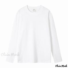 Olivia Mark - White Cotton Long-Sleeve Basic Top - Loose-Fit Innerwear Shirt Sleeve Stencil, Shirts Long Sleeve, Basic Long Sleeve, Couple T-shirt, White Shirts, Basic Tops, Sleeve Detail, Types Of Collars, Clothing Patterns