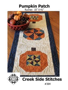 Creek Side Stitches Pumpkin Patch Table Runner Pattern Product Table, Fall Table Runner, Pinwheel Block, Table Halloween, Runner Pattern, Halloween Table Runners, Fall Table Runners, Side Stitch, Runner Table