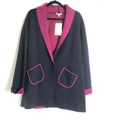 Nwt Finity Womens Medium Lapel Cardigan Sweater Wool Blend Pockets Navy Magenta Brand New With Tags Still Attached. No Rips, Tears, Burns, Holes Or Stains. Please See Photos For Additional Details. Navy With Contrasting Magenta Front Closure Medium Weight Length: 32" Bust Laying Flat (Armpit To Armpit): 19" Armpit To Hem: 22" Armpit To Wrist: 18" Pink Long Sleeve Cardigan For Loungewear, Pink Long Sleeve Loungewear Cardigan, Pink Outerwear With Pockets For Loungewear, Pink Outerwear For Fall Loungewear, Pink Fall Loungewear Outerwear, Pink Loungewear Outerwear For Fall, Pink Fall Cardigan For Workwear, Pink Fall Cardigan For Work, Pink Long Sleeve Sweater For Work