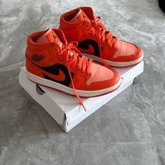 Preloved , Used Gently. With Original Box. Nike Air Jordan 1 Mid . Rush Orange . Nike Mid, Nike Air Jordan 1 Mid, Womens Jordans, Nike Air Jordan 1, Air Jordan 1 Mid, Jordan 1 Mid, Air Jordan 1, Nike Air Jordan, Jordan Shoes