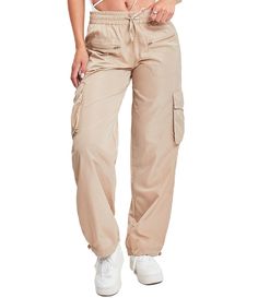 From YMI Jeanswear&#x2C; this pant features:High riseSide cargo pocketsElastic waistband with drawstringPull-on stylingStraight legsBungee cord hemApprox. 32" inseamPolyesterMachine wash/tumble dry lowImported. Beige Utility Parachute Pants For Fall, Fall Utility Beige Parachute Pants, Beige Cargo Style Parachute Pants For Fall, Khaki Utility Cargo Jeans With Elastic Waistband, Beige Utility Bottoms With Drawstring, Beige High Waist Parachute Pants With Side Pockets, High-waist Beige Parachute Pants With Side Pockets, Beige Bottoms With Cargo Pockets And Loose Fit, High Waist Drawstring Cargo Pants For Fall