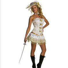 White Sexy Musketeer Adult Costume Defend The Kingdom In This Sexy White And Gold Musketeer Costume. Item Includes: Strapless Corset With Lace Up Back Miniskirt Hat Choker Please Note: Our Products Come With The Items Listed In The Above Product Description. For Accessories Shown In The Photo, Please Check Our Store For Availability, As We Stock A Massive Range Of Accessories To Complete Your Look. Musketeers Costume, Musketeer Costume, Fancy Dress Halloween Costumes, Hallowen Costume, Fancy Dress Outfits, Strapless Corset, Christmas Costumes, Cute Sweaters, Adult Costumes