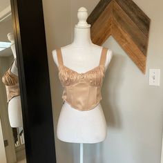 -Zara Bustier Cropped Top -Color: Light Brown -Never Worn / Nwt Beige Satin Fitted Top, Fitted Beige Satin Top, Cream Fitted Satin Top, Fitted Cream Satin Top, Zara Top, Cropped Top, Zara Tops, Color Light, Light Brown