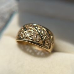 Stunning Ornate Scroll Band Stamped “Beverly Hills Gold 14k” Size 6 3.3g 4.7mm->10mm Great Finger Coverage. Intricate Yellow Gold Promise Ring Jewelry, Gold Filigree Promise Ring Stamped 14k, Gold Filigree Promise Ring In 14k Gold, Gold 14k Filigree Promise Ring, 14k Gold Filigree Promise Ring, Anniversary Ring In Yellow Gold With Intricate Design, Intricate Design Yellow Gold Ring For Anniversary, Anniversary Yellow Gold Ring With Intricate Design, Gold Filigree Ring Stamped 14k