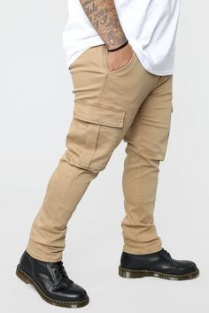 Available In Khaki, Black Button Closure Zip Fly Draw Cord In Waistband Front Pockets Cargo Pockets Skinny Fit 32 Inseam 98% Cotton 2% Spandex Imported | Mens Kyle Cargo Pants in Khaki size 38 by Fashion Nova Chino Cotton Twill Cargo Pants With Pockets, Straight Leg Chinos With Cargo Pockets For Streetwear, Casual Khaki Chino Cotton Twill Cargo Pants, Casual Big And Tall Pants With Pockets, Khaki Tapered Leg Chino Cotton Twill Cargo Pants, Khaki Chino Cotton Twill Work Pants With Pockets, Khaki Cargo Pants With Pockets In Chino Cotton Twill, Solid Chino Cotton Twill Cargo Pants With Pockets, Casual Big And Tall Straight Leg Bottoms