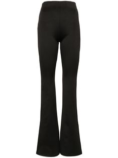 black soft scuba jersey stretch-design high-waisted concealed side zip fastening flared leg slim cut Sleek Stretch Wide Leg Pants For Evening, Evening Wide Leg Elastane Pants, High Waist Wide Leg Pants For Evening, Chic Fitted Flare Leggings, Black High Waist Stretch Flares, Black Stretch High Waist Flares, Elegant Stretch Elastane Flares, High Stretch Elastane Bottoms For Night Out, Black Bottoms Minimal Stretch For Night Out