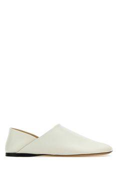 White Leather Toy Loafers from Loewe Modern White Slip-on Loafers, White Slip-ons With Stitched Sole For Spring, White Slip-on Flat Slippers, White Loafers With Rubber Sole, White Loafers With Rubber Sole And Plain Toe, White Plain Toe Loafers With Rubber Sole, Cream Leather Flat Slip-ons, Modern Loafers With Rubber Sole For Spring, White Loafers With Textured Sole