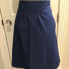 Cute J. Crew A-Skirt With Pockets. Never Worn. Chic Blue Cotton Skirt, Blue A-line Cotton Bottoms, Casual Blue Gathered Skirt, Casual Blue Skirt With Gathered Detail, Navy Cotton Lined Skirt Bottoms, Navy Cotton Lined Skirt, Navy Cotton Summer Skirt, Blue Casual Pleated Skirt With Pockets, Blue A-line Bottoms With Pockets