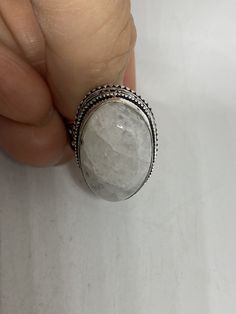 Large Vintage ring set with huge genuine Rainbow Moonstone. Low content silver not sterling. Size 9.25 I can re size it for a jeweler's fee of $10. All rings are shipped in a nice gift box. Check out our over a THOUSAND great reviews Engraving is $4 per letter and is not always perfect depending on the piece. It can take a few days if the jeweler is busy. This is payable to Paypal Judithsltd@gmail.com White Round Stone Ring As A Gift, Silver Adjustable Moonstone Ring With Large Stone, Adjustable Silver Moonstone Ring With Large Stone, Silver Moonstone Ring With Large Stone For Healing, Spiritual Oval Crystal Ring With Large Stone, Large Moonstone Spiritual Ring, White Oval Crystal Ring With Large Stone, White Oval Ring With Large Stone, White Large Stone Moonstone Ring For Anniversary