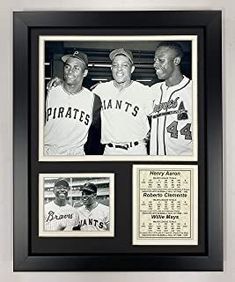 two baseball players are standing next to each other in front of a black and white photo