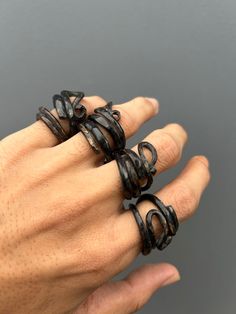 The original natural bahar root ring, the black coral bahar from the pliable black sea   - All Size ring, can be resized to the size you want   - How to resize by heating   - Price for 1 pcs   - Ring is strong and flexible   - Form one another similar to advertising   Can be worn Men and women suitable for health and mental protection. Black Snake Ring Gift, Adjustable Hand Forged Black Jewelry, Unique Black Oxidized Finish Ring, Unique Black Ring With Oxidized Finish, Unique Black Ring Jewelry, Black Oxidized Ring Jewelry, Black Oxidized Finish Ring, Black Hand Wrapped Round Jewelry, Artisan Black Round Ring