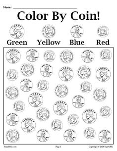 the color by coin game is shown in black and white