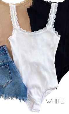 Lace Trim Bodysuit — StyleLoveLiving Casual Tops With Lace Trim, Casual Non-stretch Tops With Lace Trim, Spring Camisole With Lace Trim, Spring Tops With Lace Trim, Fitted Lace Trim Camisole Top, Fitted Camisole Bodysuit For Spring, Fitted Solid Camisole With Lace Trim, Non-stretch Lace Top With Lace Trim, Stretch Lace Top With Lace Trim For Spring