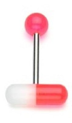 Pink UV Pill Tongue RingJust like a pill you can be silly with this fun tongue barbell. The UV tongue ring gives off a great glow at the party so you can show off your fun tongue piercing. - 14 Gauge- 5/8" Barbell Length- 316L Surgical Steel- 1" End to End Length- 9/16" width- UV reactive, red and white Pill top Tounge Piercing Pill Jewelry, Cute Tongue Rings, Tongue Barbell, Tongue Piercing Jewelry, Tongue Ring, Be Silly, Women Health Care, Piercing Jewellery, A Pill