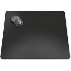 a black mouse pad with a computer mouse in the middle and a gray mouse on top