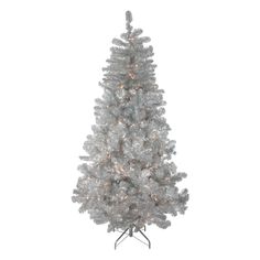 a white christmas tree with lights on it