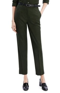 Streamlined zip pockets offer on-the-go convenience to office-ready pants cut from rich virgin wool. 28 1/2" inseam; 14" leg opening; 11 1/2" front rise; 15 1/2" back rise (size 8) Zip fly with hook-and-bar closure Side zip pockets; back button-welt pocket 100% virgin wool Dry clean Imported Spring Wool Pants With Tapered Leg, Spring Wool Tapered Leg Pants, Spring Wool Dress Pants For Workwear, Wool Dress Pants For Business Casual, Spring Season, Wool Dress Pants For Business Casual In Spring, Tailored Wool Pants For Work, Straight Leg Bottoms With Concealed Placket For Fall, Wool Dress Pants For Fall Workwear, Tailored Wool Bottoms For Work