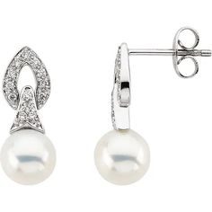 An antique 14K white gold setting with a contemporary design make these elegant pearl and diamond drop earrings a must-have. With 7mm freshwater cultured pearls and 0.16 carats in diamonds, glitter and shine day or night. Product Details 7mm Freshwater Cultured pearls 14K white gold 0.16 TCW in diamonds H-I color I1 clarity. friction backs White Gold Set, Pearl And Diamond Earrings, Diamond Dangle Earrings, Pearl Types, Diamond Drops, Diamond Drop Earrings, Freshwater Cultured Pearls, Pearl Diamond, Cultured Pearls